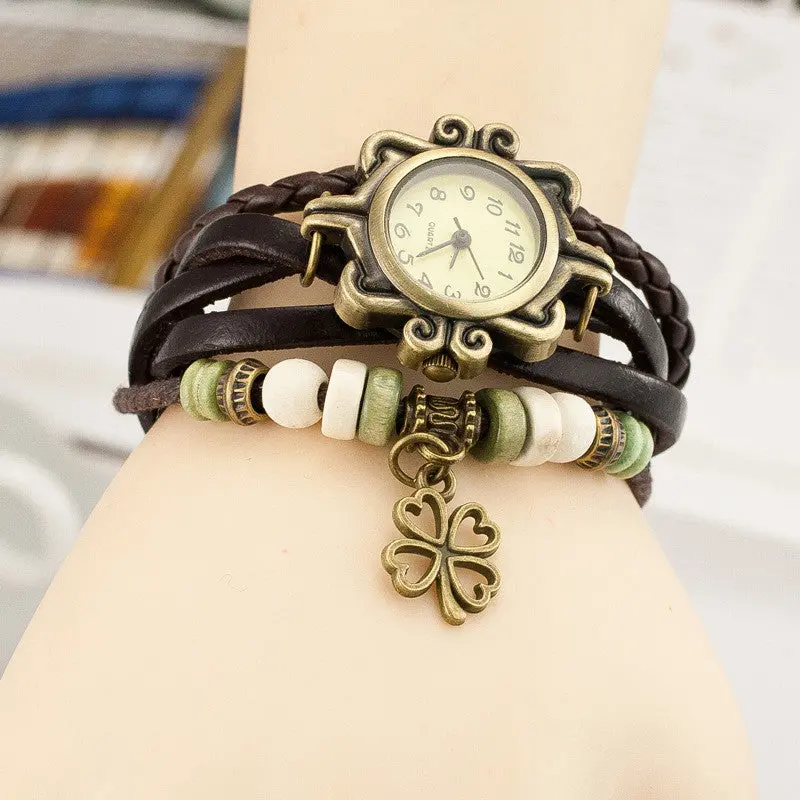 Watches Women Relojes Mujer Bayan Saat Leather Clover Quartz Watch Montre Reloj De Pulsera Para Mujer 5