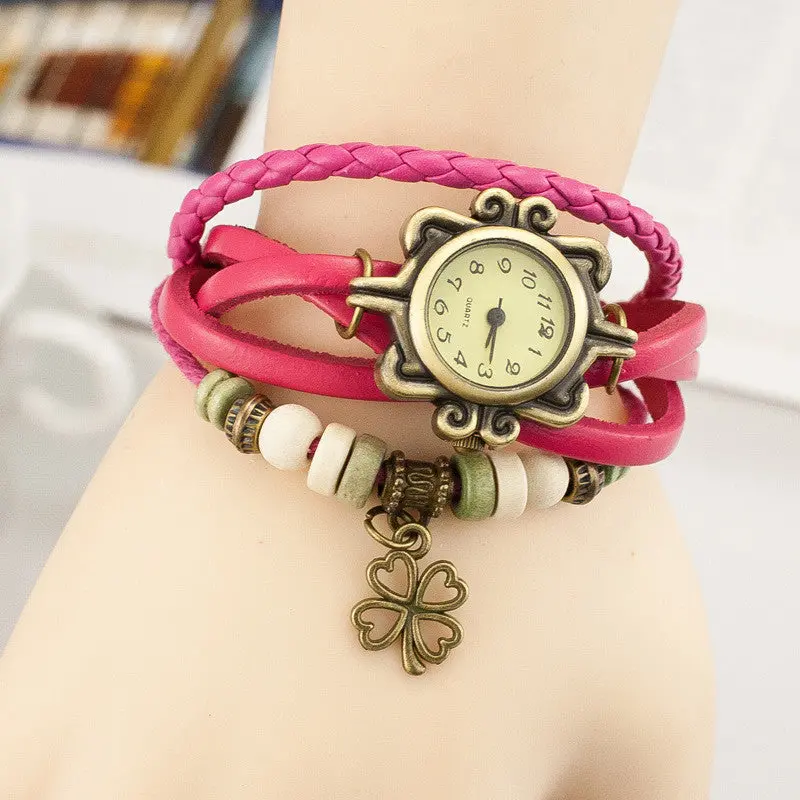 Watches Women Relojes Mujer Bayan Saat Leather Clover Quartz Watch Montre Reloj De Pulsera Para Mujer 6