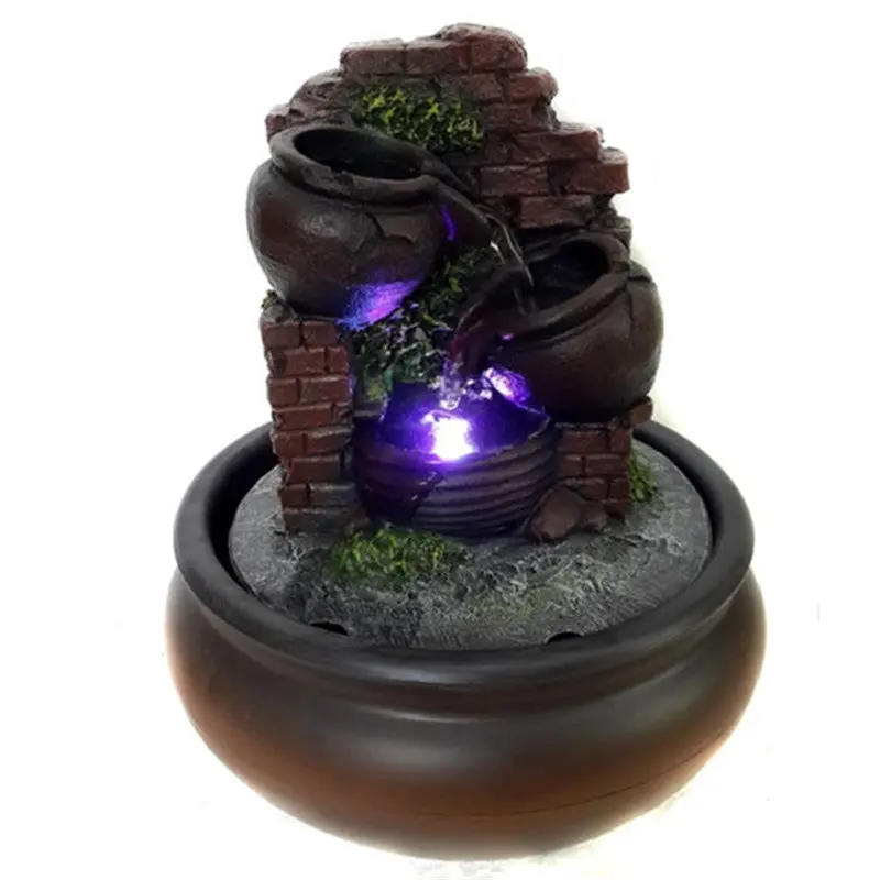 Water Fountain With Led Light Backlight Decoration Desktop Round Indoor Ornaments Figurines Gifts 90095 1