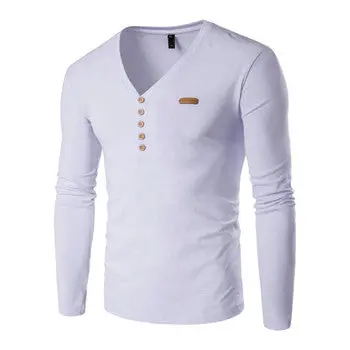 Wearsolid Color T Shirts Hombre Camisa Masculina Casual Slim Fit Long Sleeved V Neck T Shirts 1