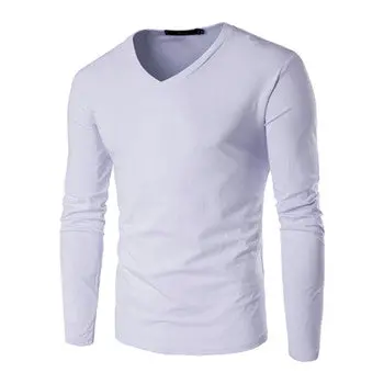 Wearsolid Color T Shirtscamisa Masculina Casual Slim Fit Long Sleeved V Neck T Shirts Hombre 1