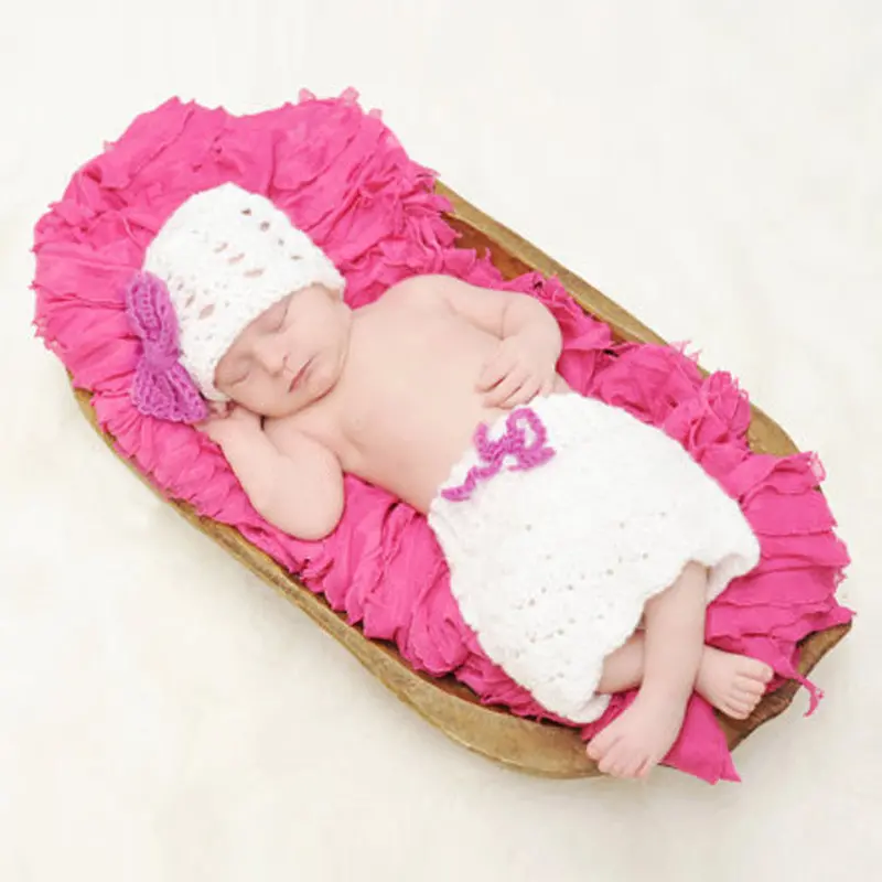 White Baby Girls Hat + Skirt Crochet Knit Costume Born Po Pography Prop 1