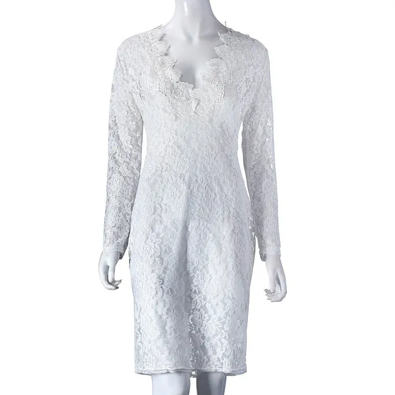 White Dress Women Clothing Sexy Long Sleeve Lace Bandage Bodycon Dress Robe Vestidos Plus Size Feida 2
