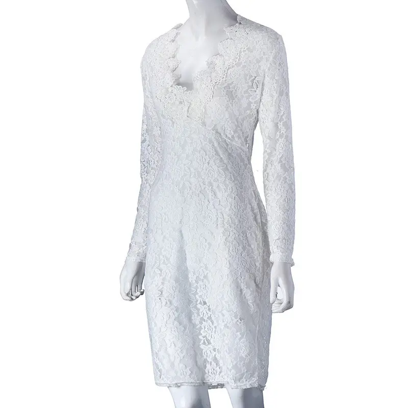White Dress Women Clothing Sexy Long Sleeve Lace Bandage Bodycon Dress Robe Vestidos Plus Size Feida 3