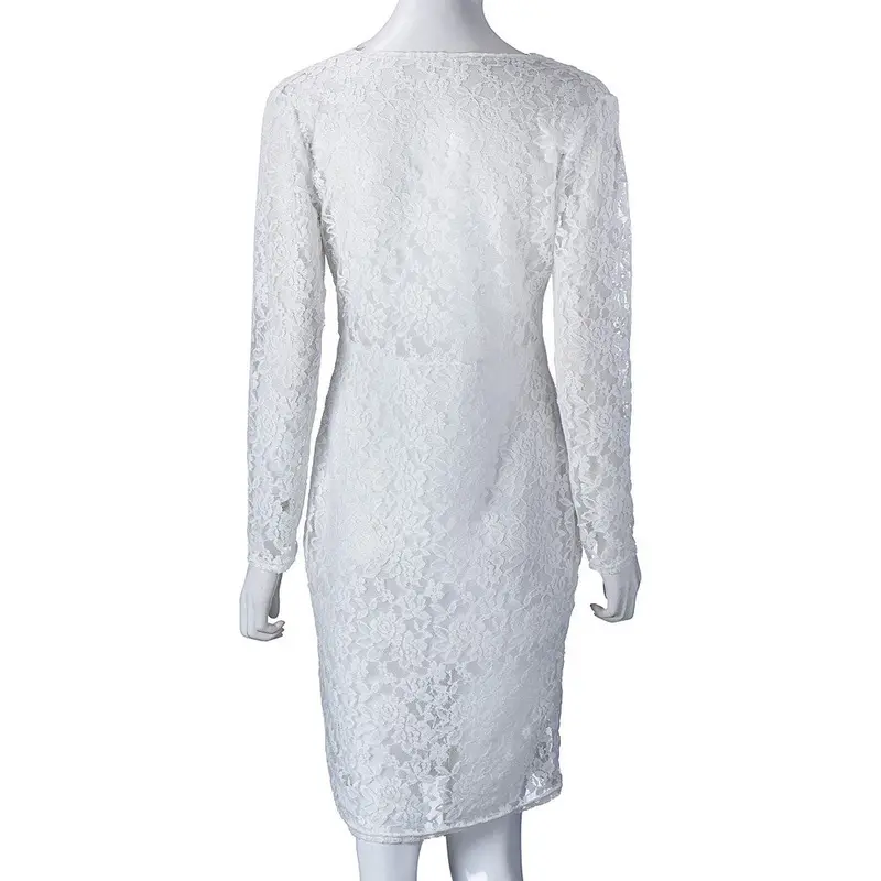 White Dress Women Clothing Sexy Long Sleeve Lace Bandage Bodycon Dress Robe Vestidos Plus Size Feida 4