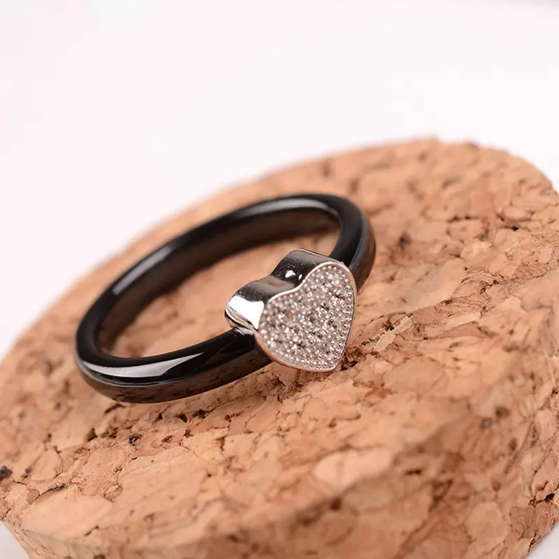 White Gold Electroplated Jewelry Heart Shaped Pendant Nano Ceramic & S925 Sterling Silver Ring Polished With Cz Diamond Embedded 3