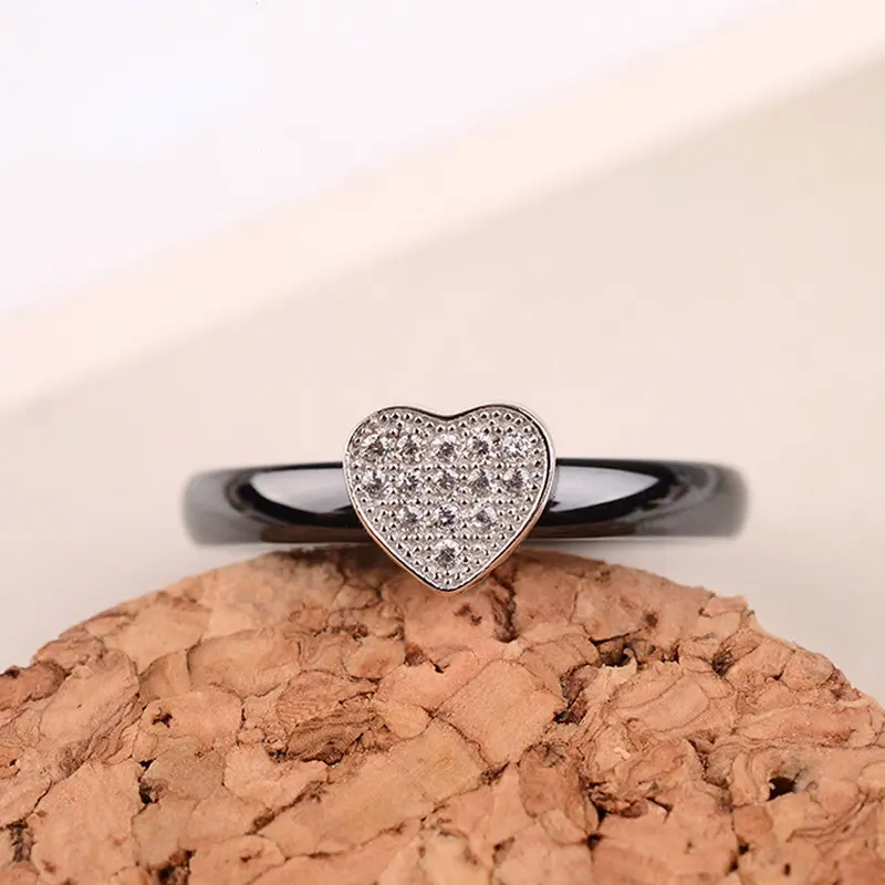 White Gold Electroplated Jewelry Heart Shaped Pendant Nano Ceramic & S925 Sterling Silver Ring Polished With Cz Diamond Embedded 4