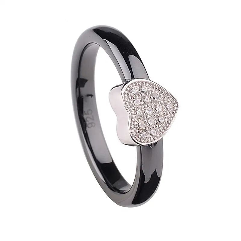 White Gold Electroplated Jewelry Heart Shaped Pendant Nano Ceramic & S925 Sterling Silver Ring Polished With Cz Diamond Embedded 6