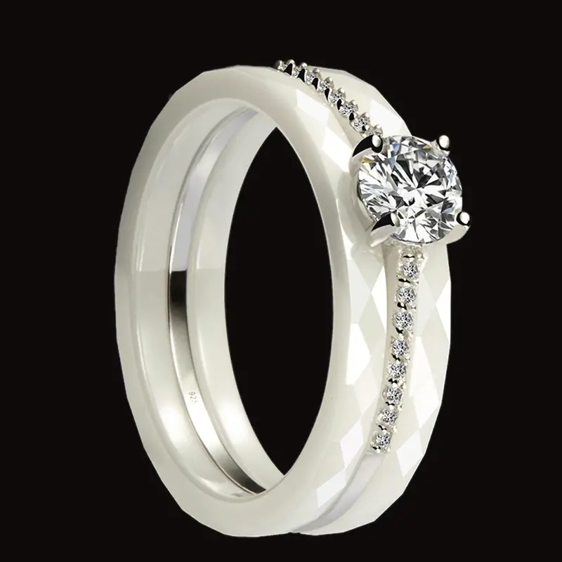 White Gold Electroplated Ring For Women Nano Ceramic & S925 Sterling Silver Ring Polished With Cz Diamond Embedded 1