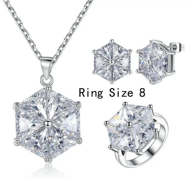 White Gold Plated White Aaa Zircon Necklace/Earrings/Ring Sets For Party H166 2