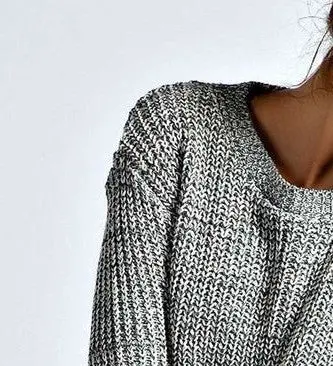 White Heart Patchwork Long-Sleeved Casual Solid O Neck Pullover Knitted Sweater Grey Color Tops For Sexy Girls Lx205 4