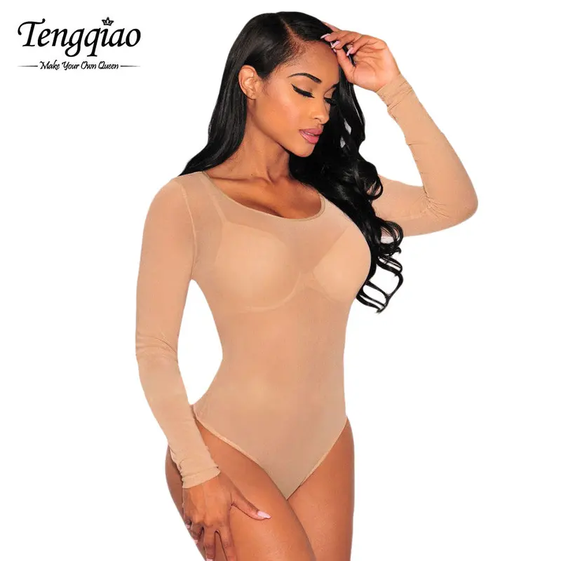 White Long Sleeve Sexy Nude Bodysuit Sheer Transparent Mesh Thong Lingerie Bodysuit Top Jumpsuit Romper Overall 9