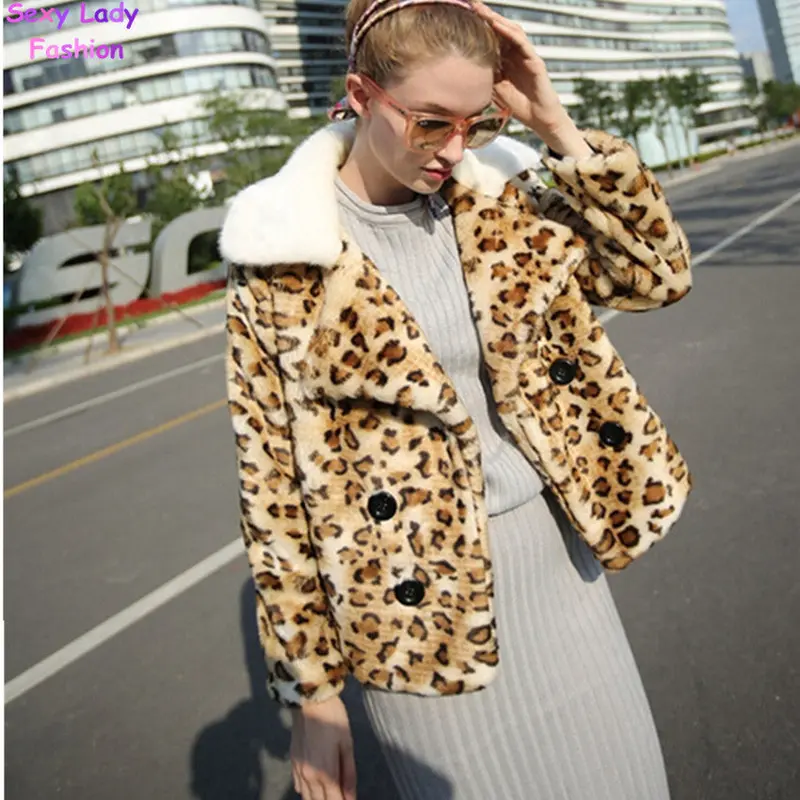White Notched Collar Spliced Leopard Hairy Shaggy Short Faux Fur Blazer Coat Warm Jacket Outwear 2