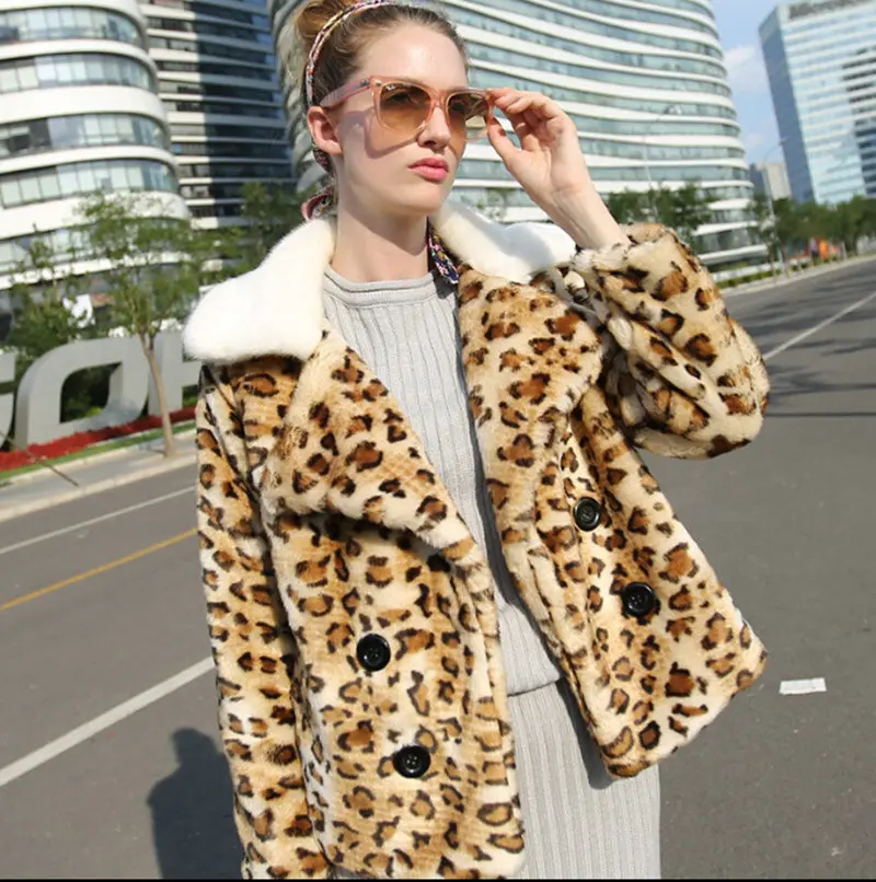 White Notched Collar Spliced Leopard Hairy Shaggy Short Faux Fur Blazer Coat Warm Jacket Outwear 3