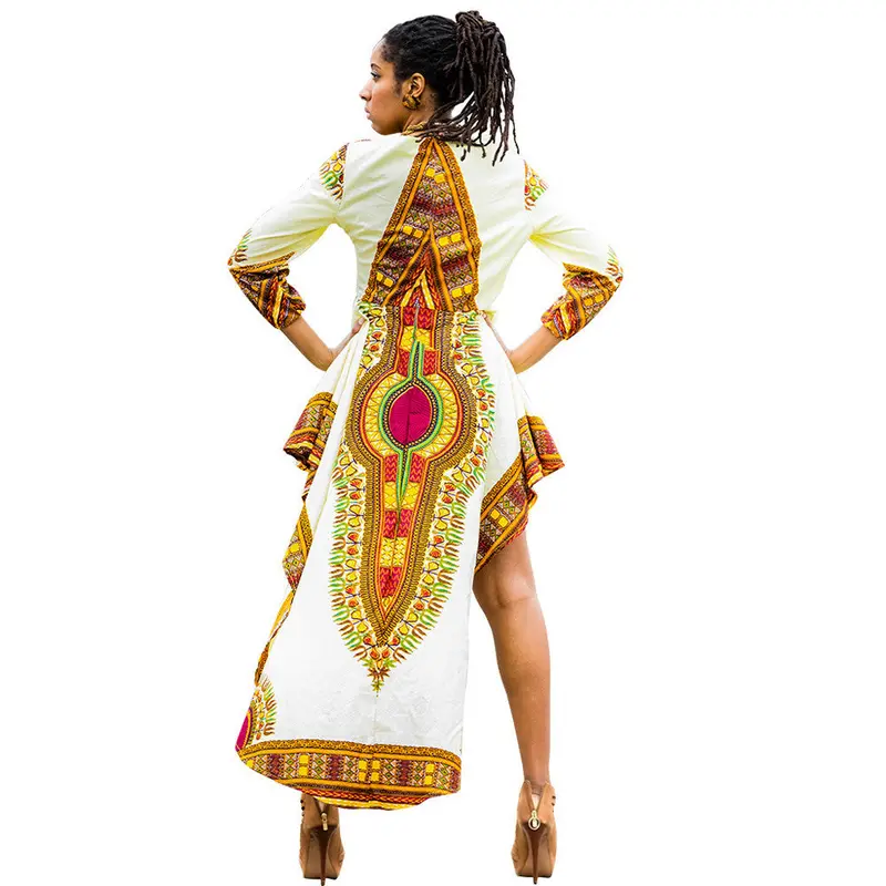 White Party Dresses Women African Print Dress Casual Loose Print Dress Robe Feida 2