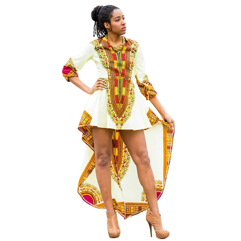 White Party Dresses Women African Print Dress Casual Loose Print Dress Robe Feida 3