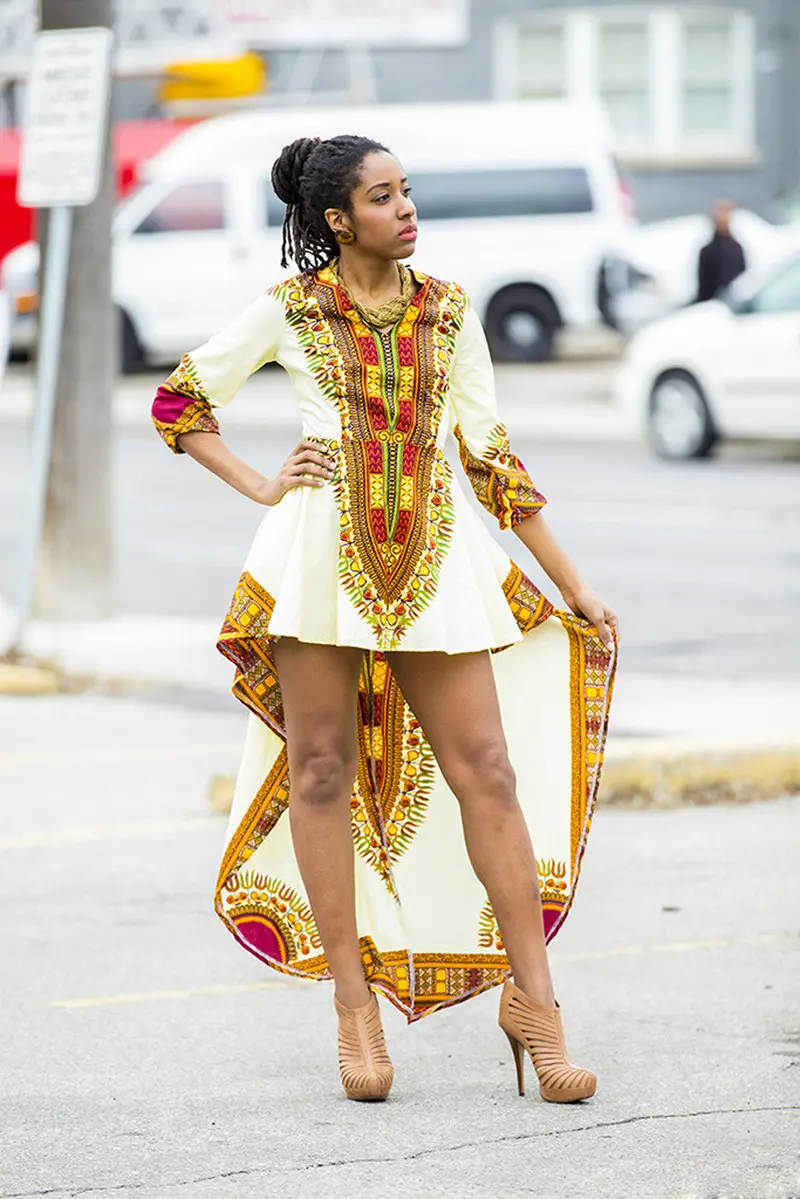 White Party Dresses Women African Print Dress Casual Loose Print Dress Robe Feida 4