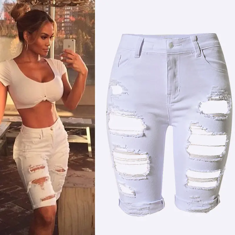 White Shorts Women High Waist Shorts Ripped Short Jeans Woman Denim Shorts Pantalones Cortos Mujer 1