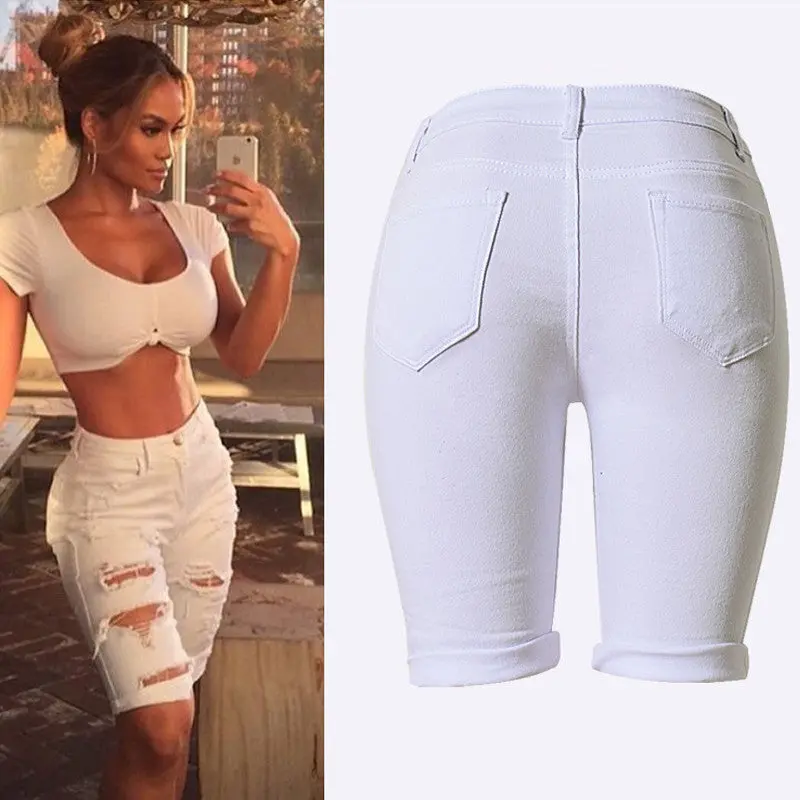 White Shorts Women High Waist Shorts Ripped Short Jeans Woman Denim Shorts Pantalones Cortos Mujer 2