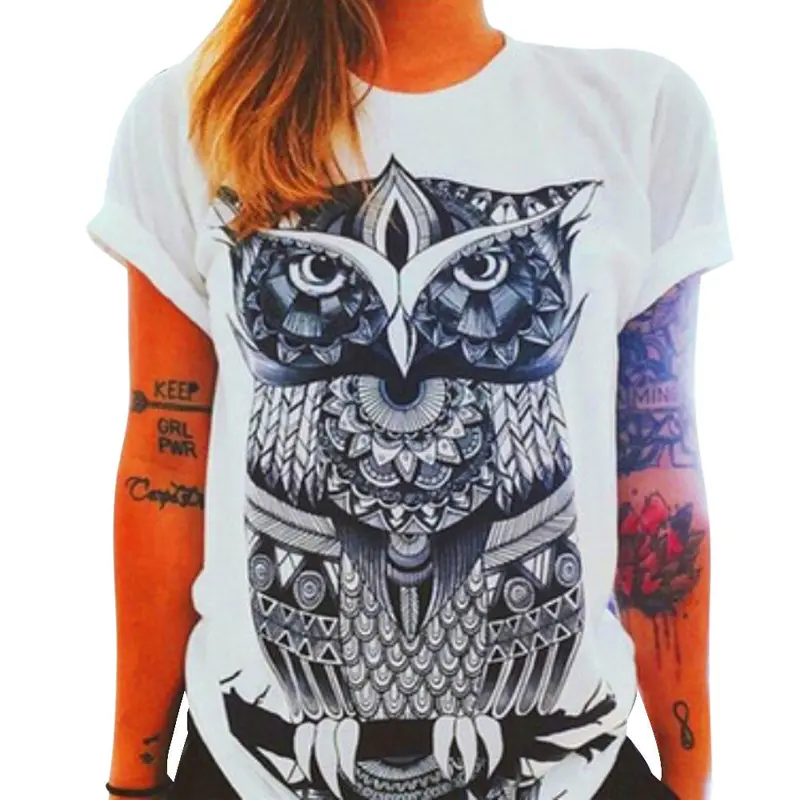 White T Shirt Women Tops 3D Owl Printing Tshirt Tshirt Graphic Tees Women Punk Rock Clothing 1