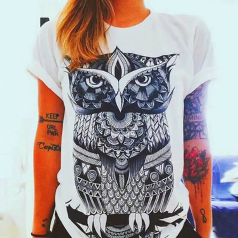 White T Shirt Women Tops 3D Owl Printing Tshirt Tshirt Graphic Tees Women Punk Rock Clothing 2