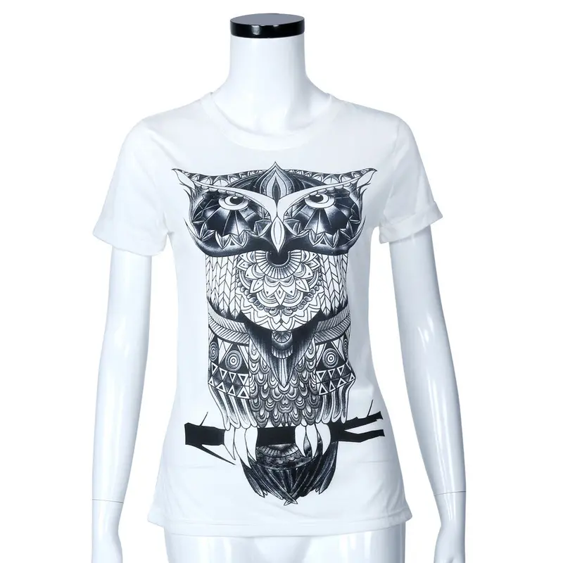 White T Shirt Women Tops 3D Owl Printing Tshirt Tshirt Graphic Tees Women Punk Rock Clothing 3