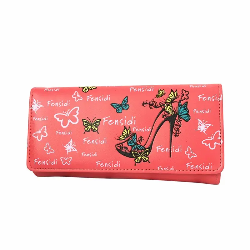 Wild Women Butterfly High Heels Pattern Leather Clutch Coin Purse Long Wallet Hbag Visiting Carteira Feminina Bag 5