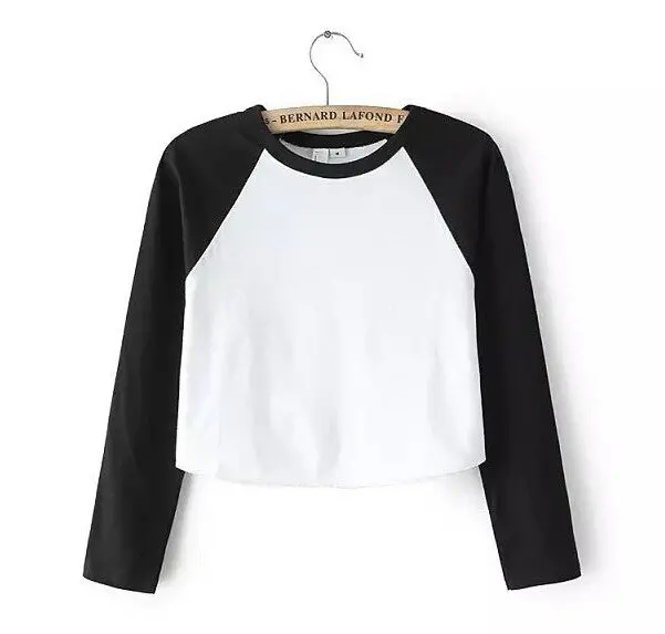 Woman American Apparel Aa Patchwork Long Sleeve Crop Tops Short Tshirt Survetement Femme Top Tee 5 Color 1