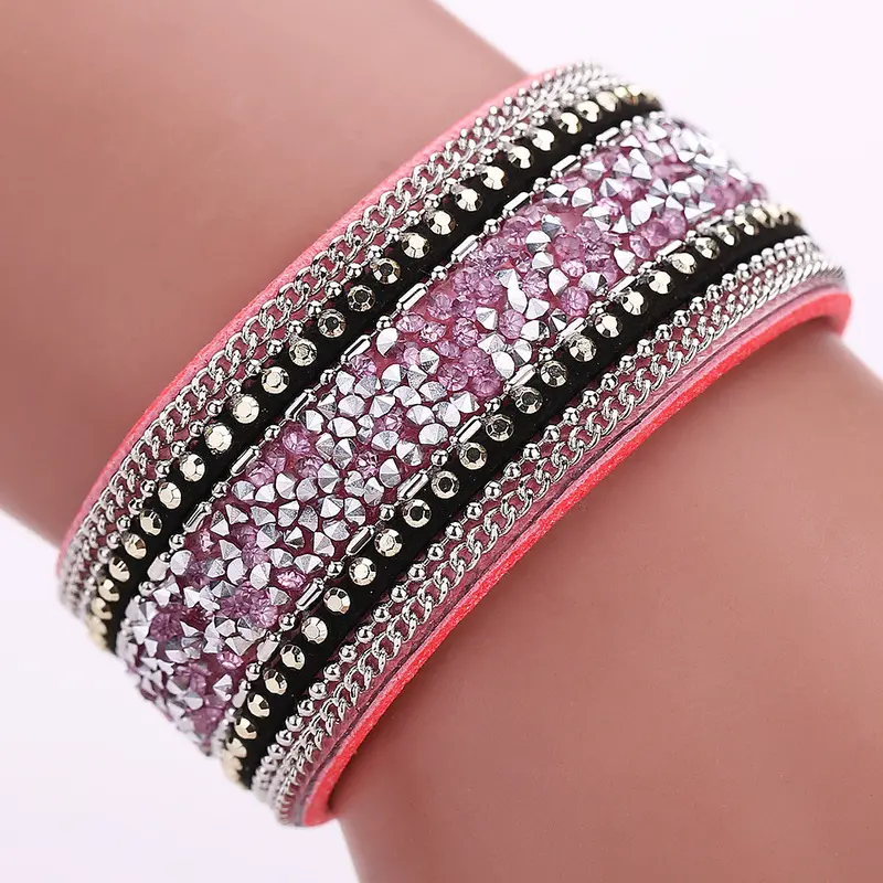 Woman Bangle Bracelet Magnetic Clasp Leather Crystal Magnetic Clasp Leather Crystal Bracelet Fashion Jewelry 1