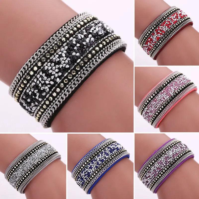 Woman Bangle Bracelet Magnetic Clasp Leather Crystal Magnetic Clasp Leather Crystal Bracelet Fashion Jewelry 3