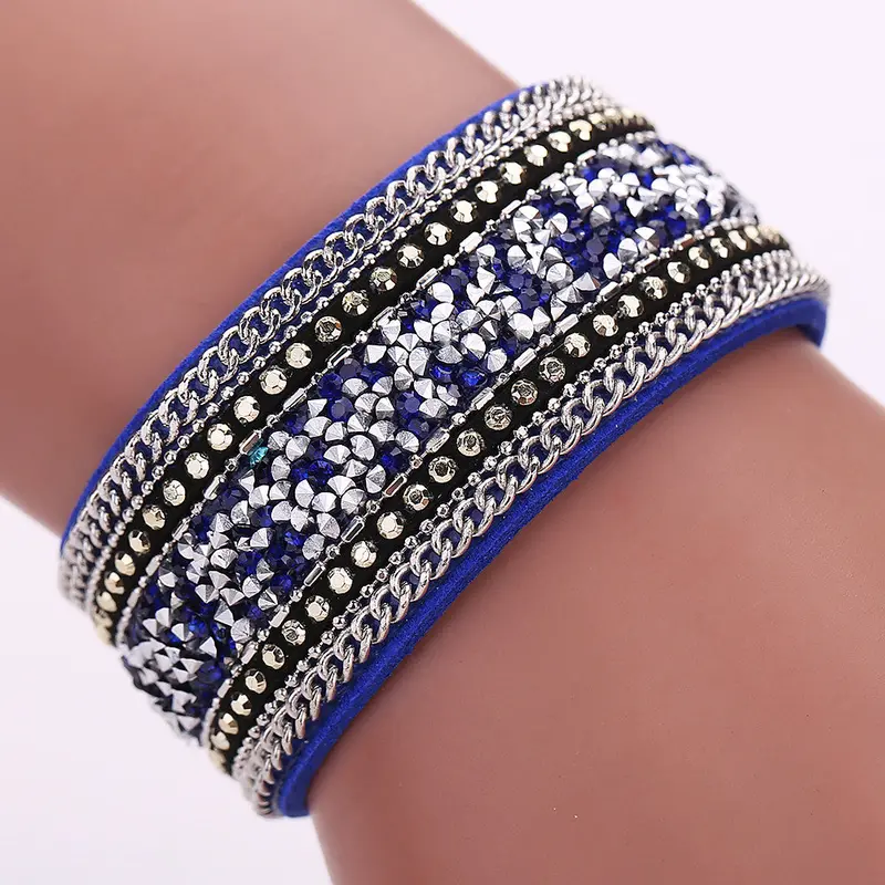 Woman Bangle Bracelet Magnetic Clasp Leather Crystal Magnetic Clasp Leather Crystal Bracelet Fashion Jewelry 5