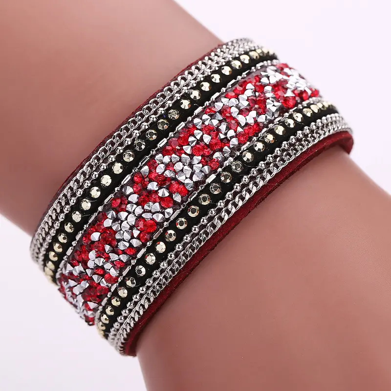 Woman Bangle Bracelet Magnetic Clasp Leather Crystal Magnetic Clasp Leather Crystal Bracelet Fashion Jewelry 6