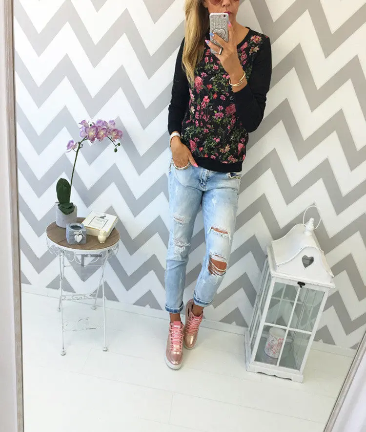 Woman Blusas Shirts Flower Printing Long Sleeve Shirts Casual Sweatshirt Cute Blouse 3 Colors Plus Size Lx098 5
