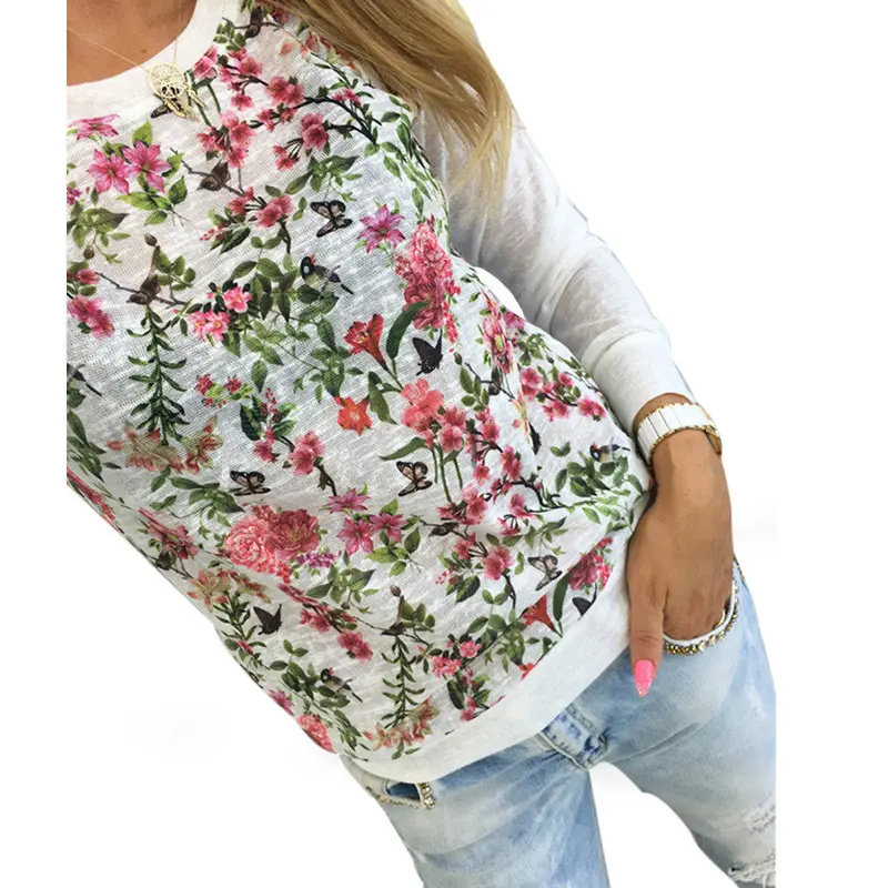 Woman Blusas Shirts Flower Printing Long Sleeve Shirts Casual Sweatshirt Cute Blouse 3 Colors Plus Size Lx098 5