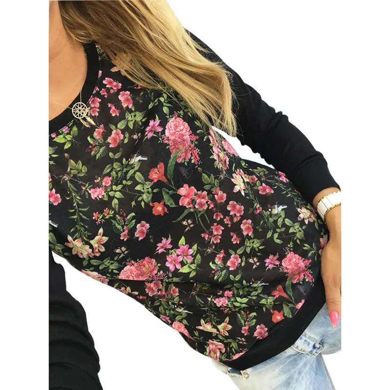 Woman Blusas Shirts Flower Printing Long Sleeve Shirts Casual Sweatshirt Cute Blouse 3 Colors Plus Size Lx098 6