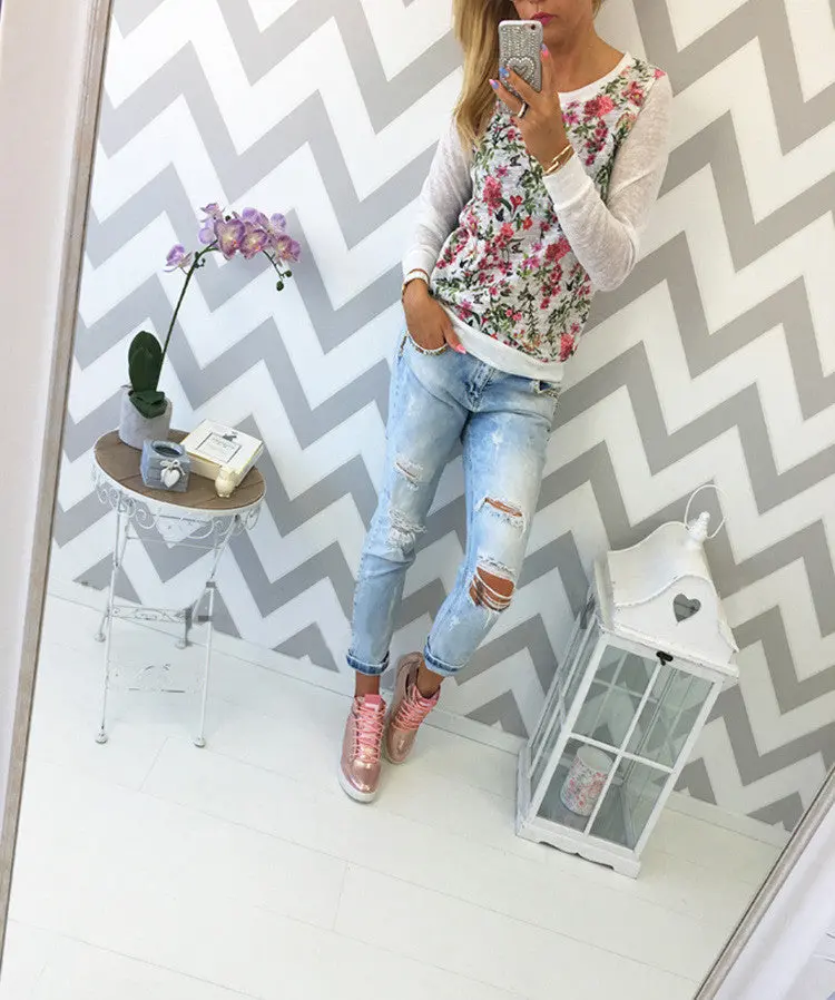 Woman Blusas Shirts Flower Printing Long Sleeve Shirts Casual Sweatshirt Cute Blouse 3 Colors Plus Size Lx098 9
