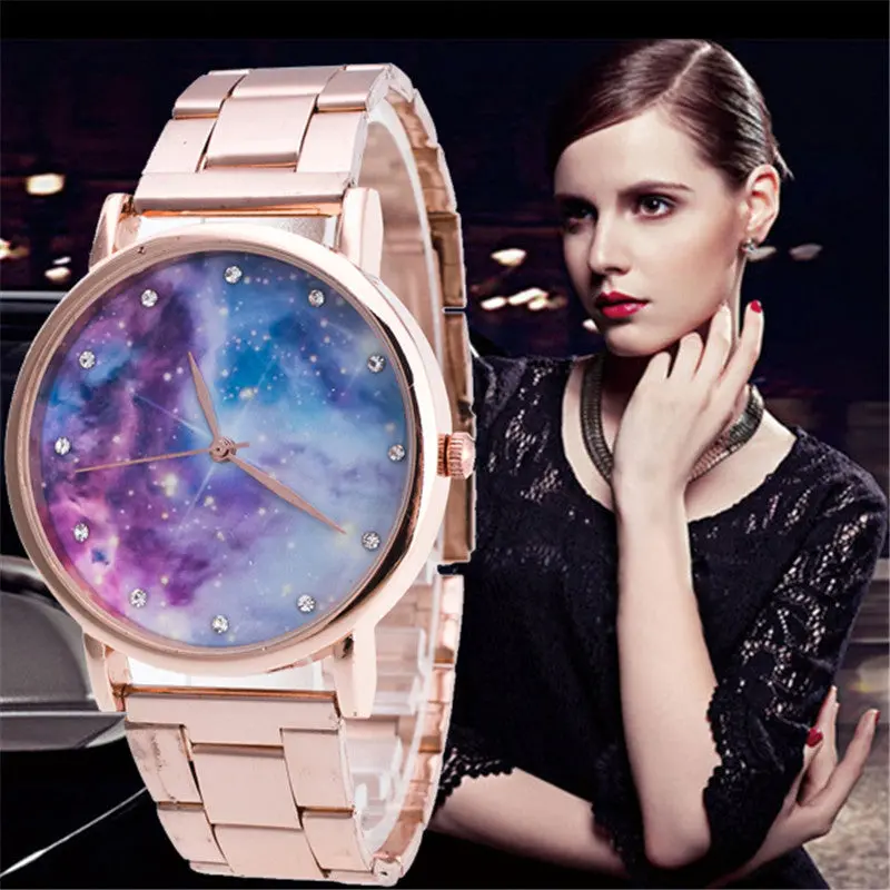 Woman Mens Retro Design Business Watch Relogio Feminino Famous Alloy Band Analog Quartz Watches Gold Star Universe Watch 3