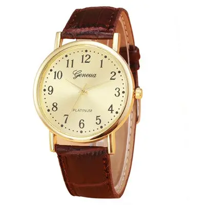 Woman Mens Watches Retro Design Pu Leather Band Clock Gold Analog Alloy Quartz Wrist Watch Relogio 2