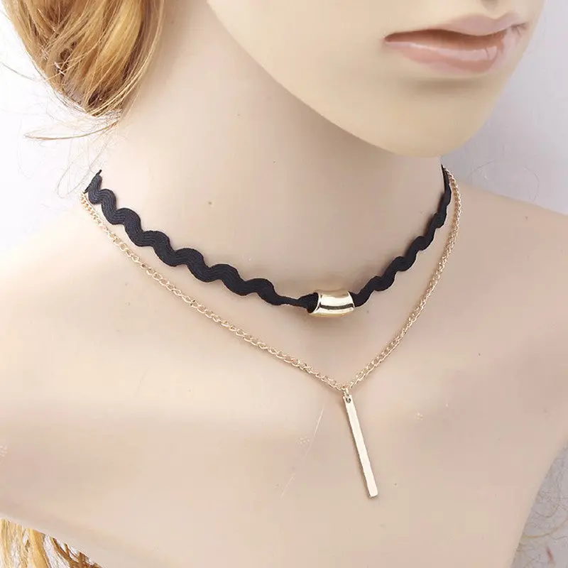 Woman Necklace Sexy Black Lace Multi Layers Tattoo Choker Vintage Maxi Necklaces Jewelry 2
