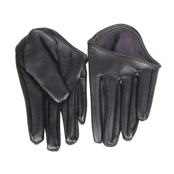 Woman Tight Half Palm Comfortable Gloves Imitation Leather Five Finger Black 1