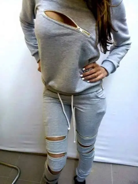 Woman's Tracksuits Sweatshirt+Pants 2 Pieces Set Women Clothing Gray Sports Suit Zipper Tracksuits Sports Costumes J4133 1