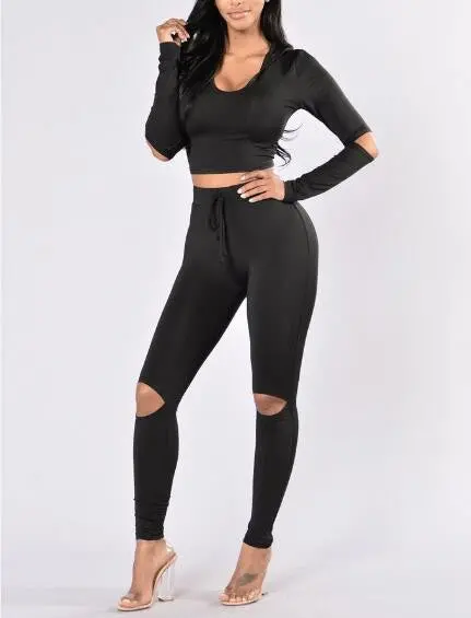 Women 2 Piece Long Sleeve Crop Top And Pants Streetwear Bodycon Outfits Sexy Hole Club Wear Sportswear Sets Womens Gv457 1