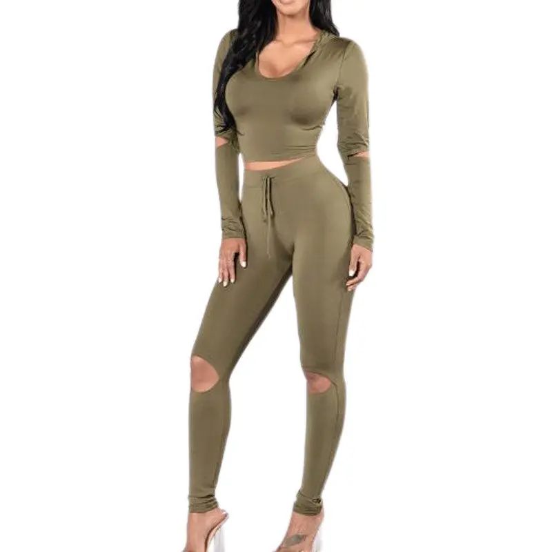 Women 2 Piece Long Sleeve Crop Top And Pants Streetwear Bodycon Outfits Sexy Hole Club Wear Sportswear Sets Womens Gv457 10