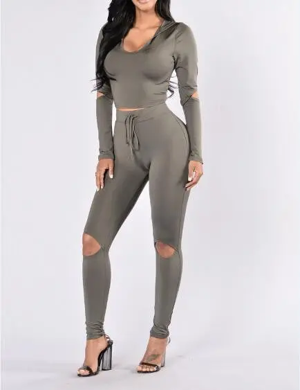 Women 2 Piece Long Sleeve Crop Top And Pants Streetwear Bodycon Outfits Sexy Hole Club Wear Sportswear Sets Womens Gv457 5