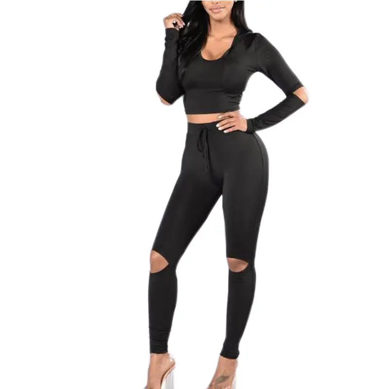 Women 2 Piece Long Sleeve Crop Top And Pants Streetwear Bodycon Outfits Sexy Hole Club Wear Sportswear Sets Womens Gv457 5