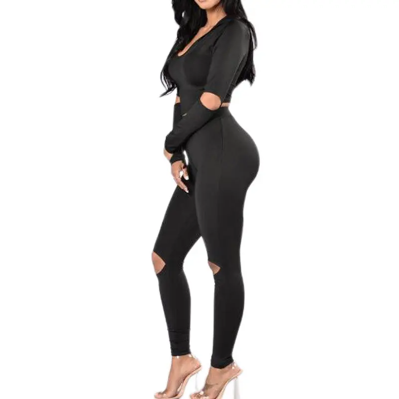 Women 2 Piece Long Sleeve Crop Top And Pants Streetwear Bodycon Outfits Sexy Hole Club Wear Sportswear Sets Womens Gv457 6