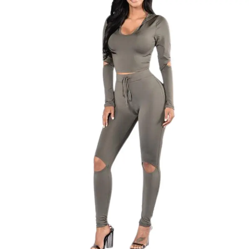 Women 2 Piece Long Sleeve Crop Top And Pants Streetwear Bodycon Outfits Sexy Hole Club Wear Sportswear Sets Womens Gv457 8