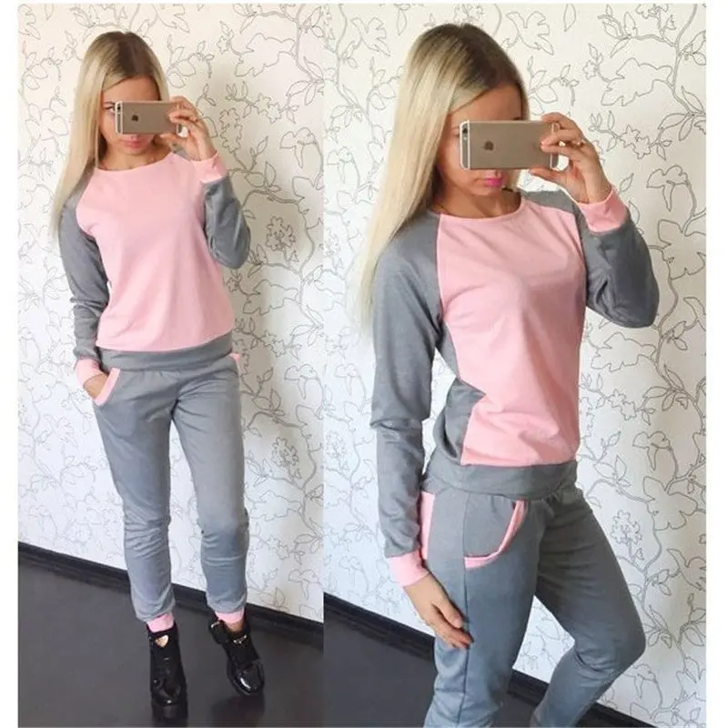 Women 2 Piece Women Tracksuit Femme Sport Style Long Sleeve O-Neck Patchwork Color Women Tracksuits Set Gv103 1