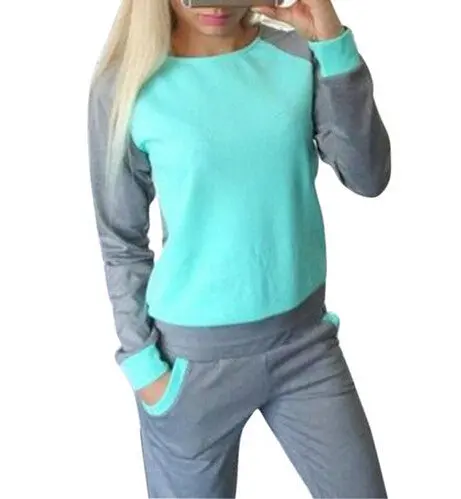 Women 2 Piece Women Tracksuit Femme Sport Style Long Sleeve O-Neck Patchwork Color Women Tracksuits Set Gv103 3