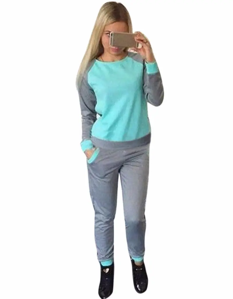 Women 2 Piece Women Tracksuit Femme Sport Style Long Sleeve O-Neck Patchwork Color Women Tracksuits Set Gv103 4